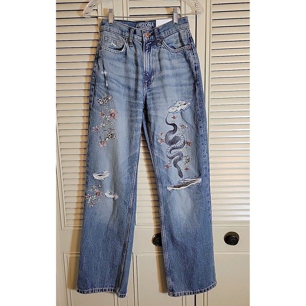 Arizona, Skater Jeans, Women’s Size 0, Distressed, Snake/Flowers, Wide Leg